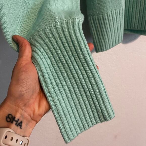 Hill House Sylvie Cropped Knit Merino Wool Sweater Puff Sleeve Mint Green XS - Picture 4 of 7